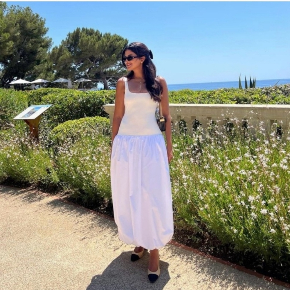 Zara Voluminous Balloon Midi Dress White Size S - Picture 8 of 15
